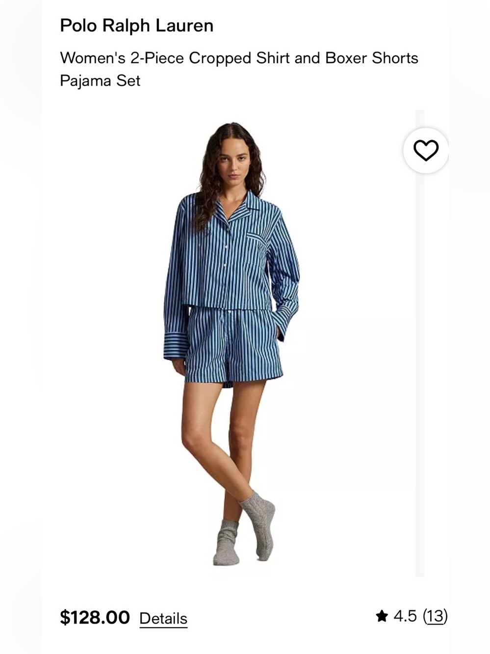 Polo by Ralph Lauren Blue and White Striped Cropped Pajama Set